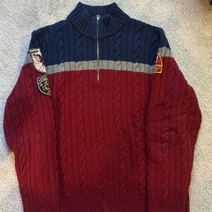 Eddie Bauer Cable Knit 1/4 zip with Patches